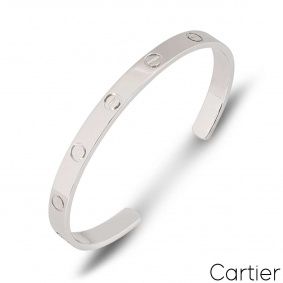 Cartier White Gold Plain Love Cuff Bracelet Size 20 B6032520